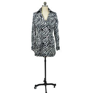 Vertigo Paris Womens Coat Jacket Trench XS Black White Zebra Animal Print Mid